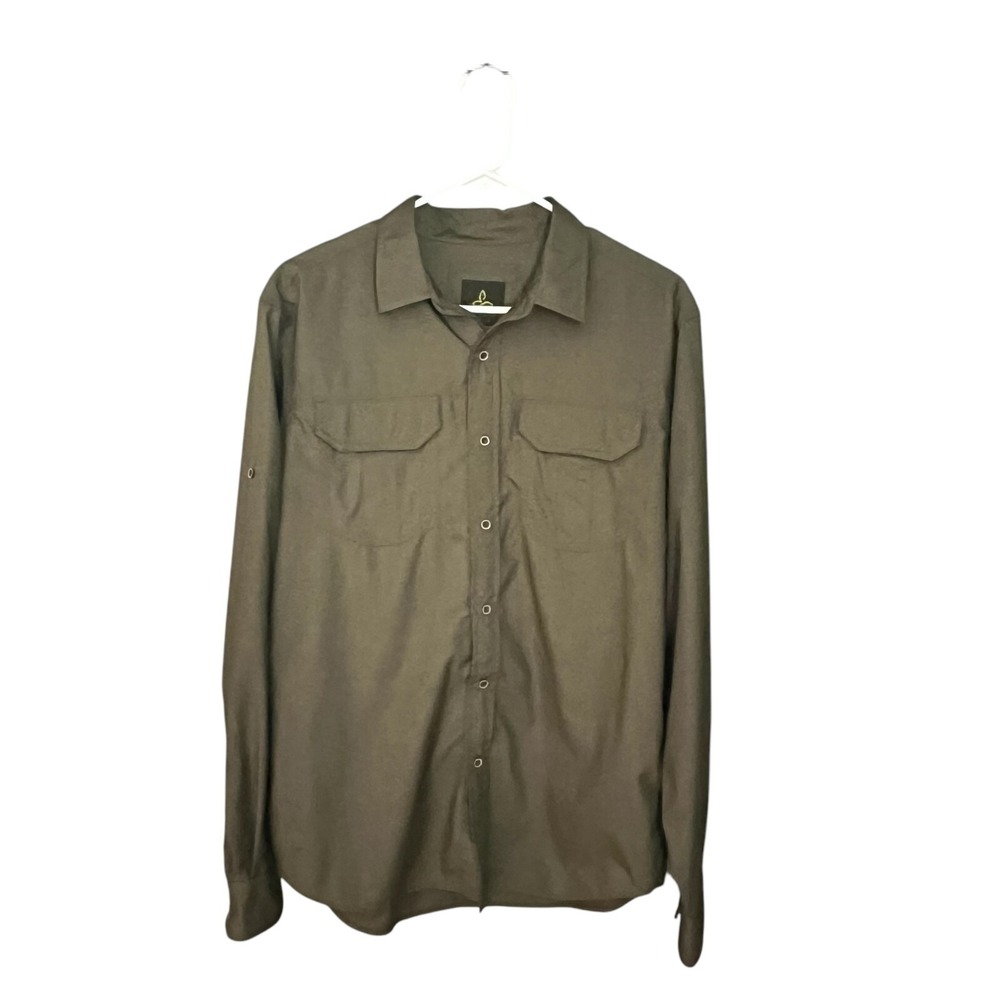 PrAna Men's Long Sleeve Button Up Dress Shirt Green M
